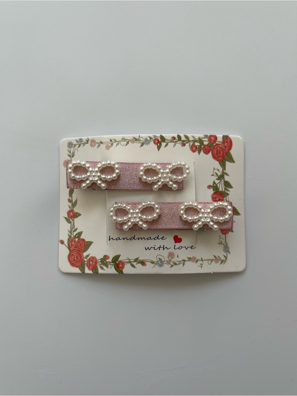 Handmade Pink Pearl Bow Hair Clips Set of 2 | Cottagecore Y2K Girly Accessories